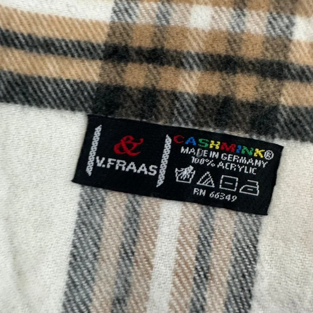 V.Fraas Cashmink Scarf 100% Acrylic Made in Germany Tan Black White‎ Red 15.25